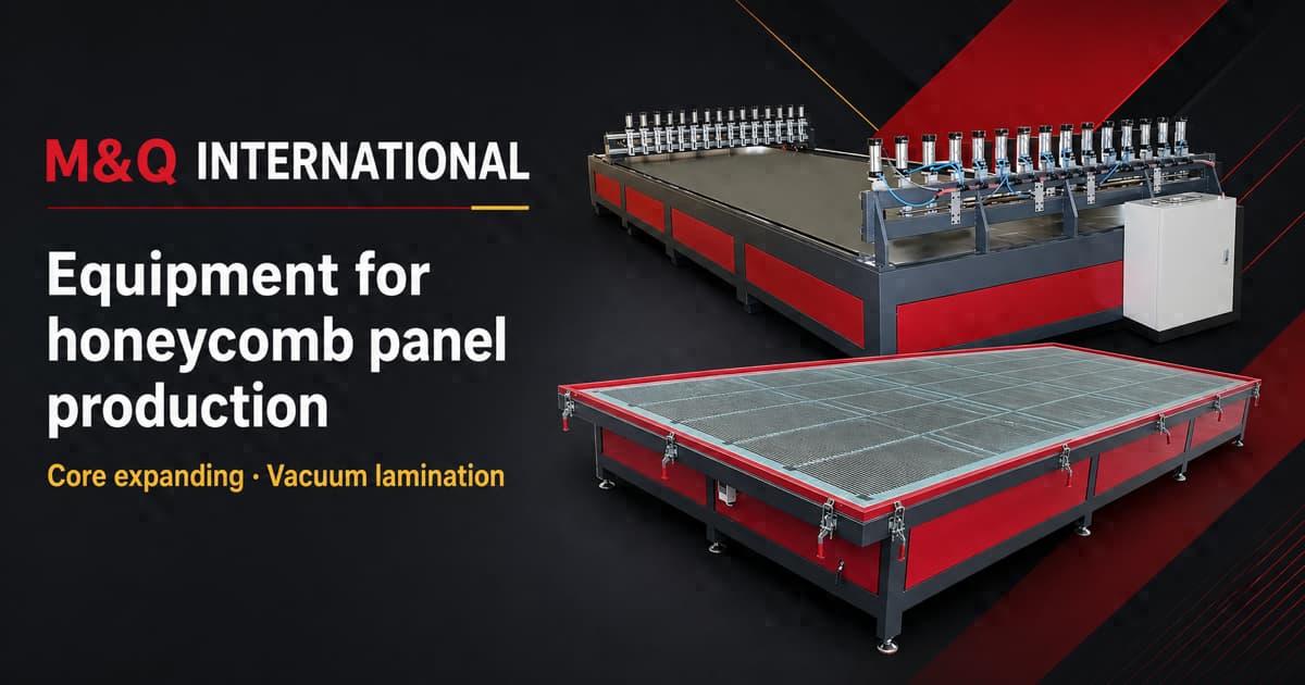 M&Q International equipment for honeycomb panel production: honeycomb core expanding machine and vacuum lamination table
